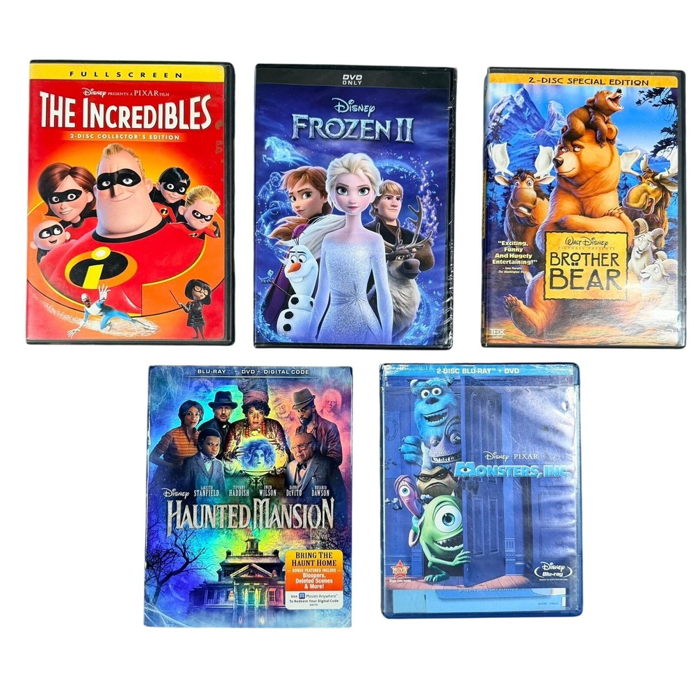 Disney Pixar Movie Bundle Kids 5-Film Blu-ray DVD Frozen Haunted Mansion Multi